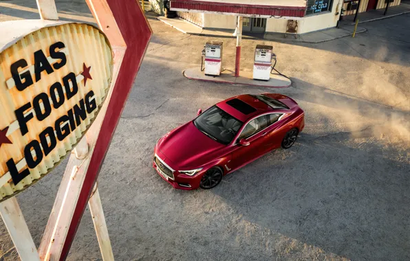 Dressing, Infiniti, the view from the top, Gas stations, Q60, 2017