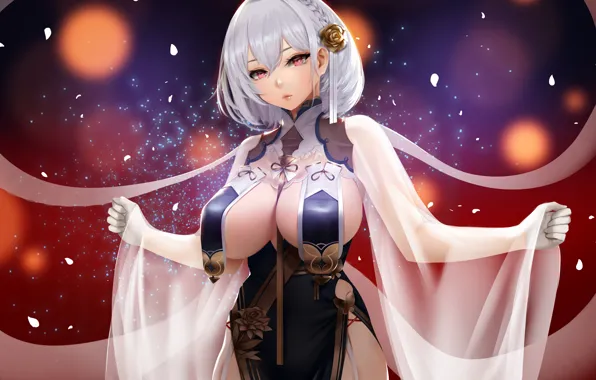 Picture girl, sexy, cleavage, dress, boobs, anime, beautiful, short hair