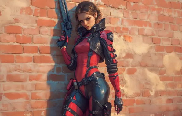 Red, armor, warrior, cyber, valkyrie