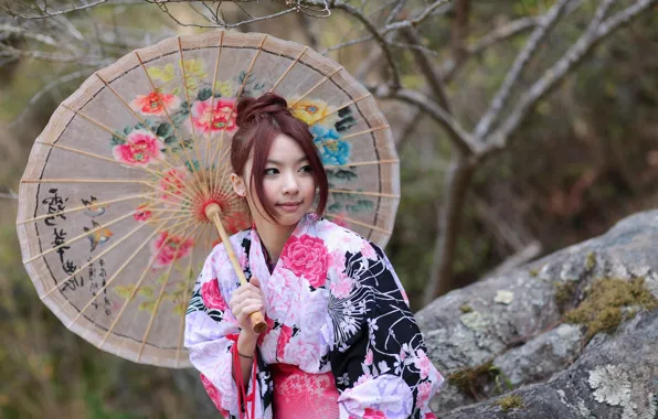 Girl, style, umbrella, outfit, Asian