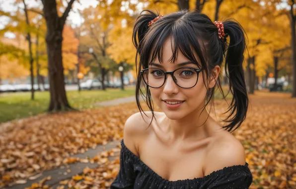 Girl, smile, portrait, brunette, glasses, beautiful, very, glasses
