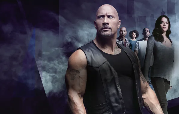 Background, smoke, action, poster, Michelle Rodriguez, Dwayne Johnson, Dwayne Johnson, Michelle Rodriguez