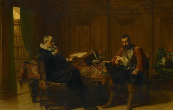 Tree, oil, picture, Johannes Lingelbach, Two Men in the Interior