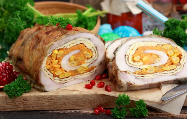 Meat, garnet, filling, roll, chicken