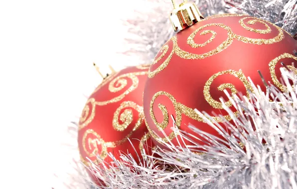 Picture balls, white background, tinsel