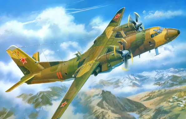 Picture aviation, art, the plane, military transport, Soviet, An-26