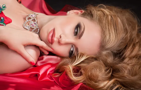 Look, girl, decoration, hair, hand, makeup, fabric, curls