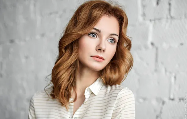 Pose, background, wall, model, portrait, makeup, hairstyle, blouse