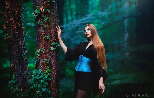 Forest, look, girl, nature, pose, style, tree, makeup