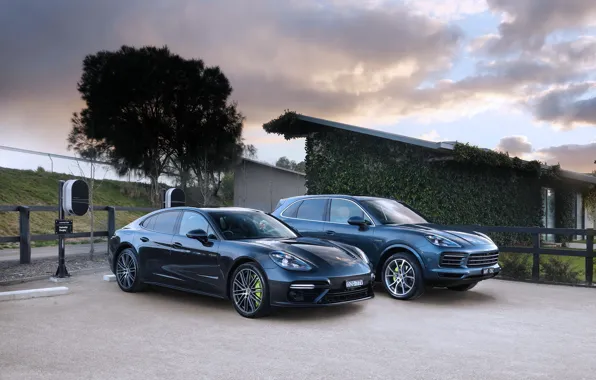 Auto, the sky, Porsche, Panamera, Cayenne, Turbo S, E-Hybrid