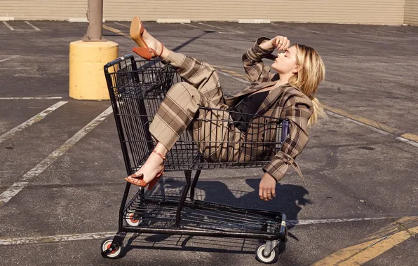 Asphalt, the sun, pose, blonde, costume, shoes, truck, jacket