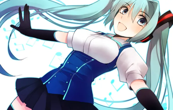 Picture girl, notes, art, vocaloid, hatsune miku, Vocaloid