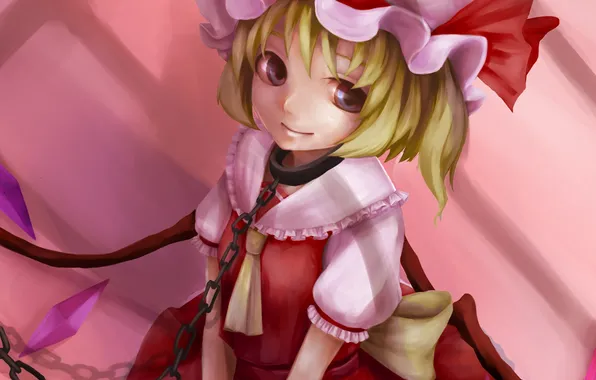 Picture girl, art, chain, collar, cap, touhou, flandre scarlet, iorlvm
