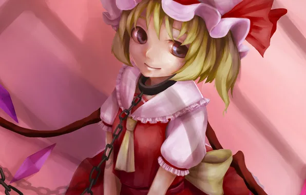 Girl, art, chain, collar, cap, touhou, flandre scarlet, iorlvm