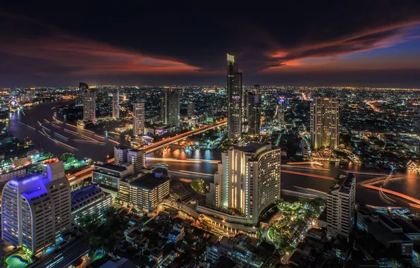 Night, city, the city, river, Thailand, Bangkok, Bangkok