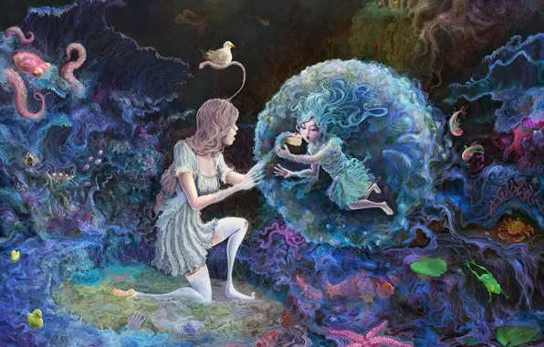 Wave, fantasy, ball, sleep, art, girl