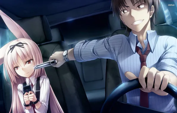 Machine, girl, smile, gun, the wheel, guy, Gleam Garden no Shoujo