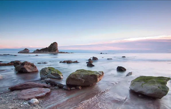 Sea, the sky, clouds, rock, stones, shore