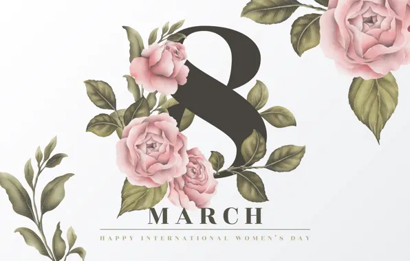 Flowers, holiday, spring, figure, March 8, date, congratulations, postcard