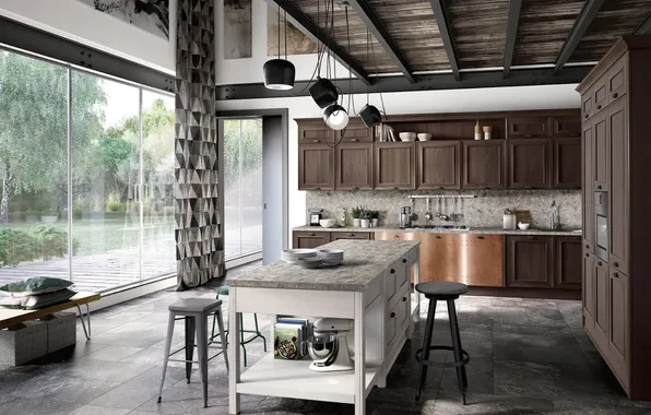 Style, Villa, interior, Italy, kitchen, dining room, dining area, Italian design