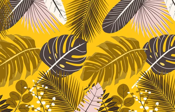 Leaves, yellow, background, pattern, plants, texture, styling, ornament