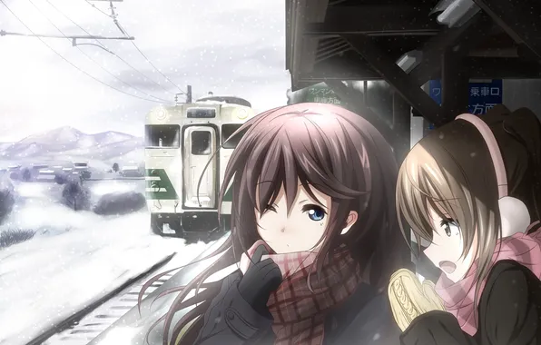 Cold, winter, snow, metro, train, scarf, the platform, girl