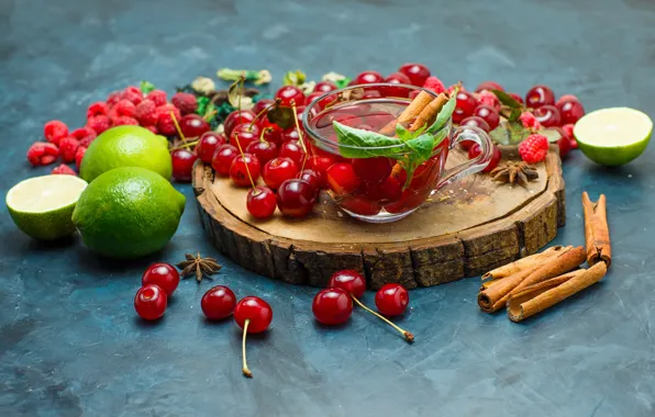Berries, tea, fruit