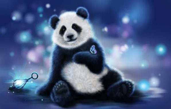 Color, rendering, background, butterfly, bear, Panda