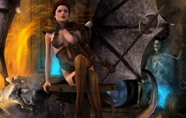 Look, girl, face, lights, rendering, weapons, hair, dragon