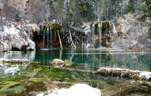 Water, snow, trees, landscape, nature