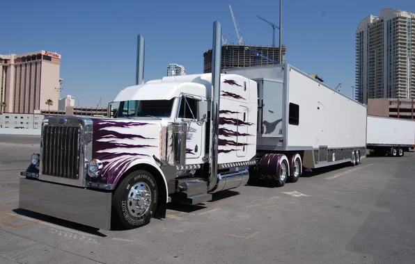 Picture construction, home, truck, Parking, car, peterbilt