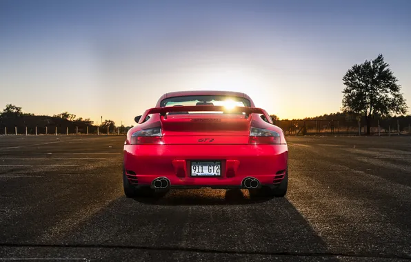 Picture red, 911, Porsche, back, red, Porsche, GT2, 996