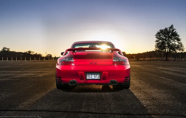 Red, 911, Porsche, back, red, Porsche, GT2, 996