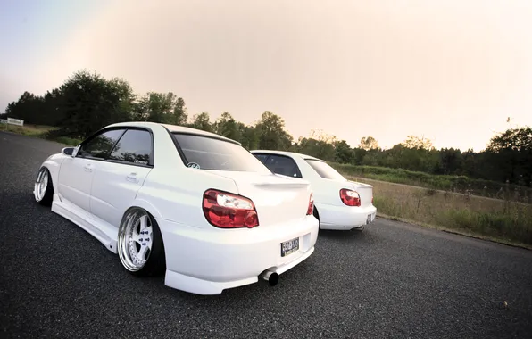 Picture tuning, two, white, subaru, impreza, Subaru, sti, Impreza