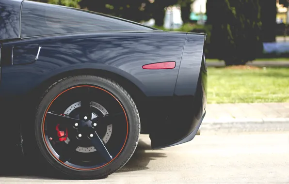 Car, sport, corvette, black, chevrolet, photo, race, rim