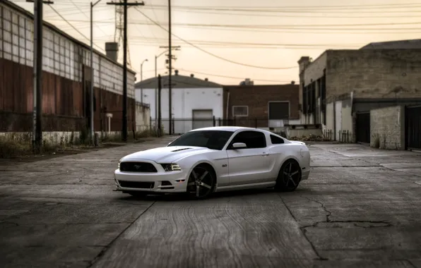 Picture white, cracked, posts, building, mustang, Mustang, white, ford