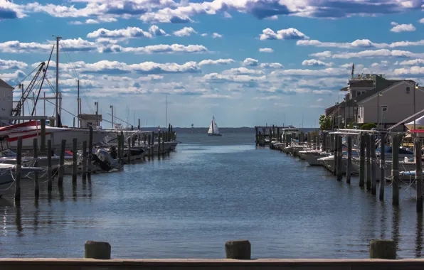 Sea, sailboat, promenade, sea, clouds, sailing, sailing boat