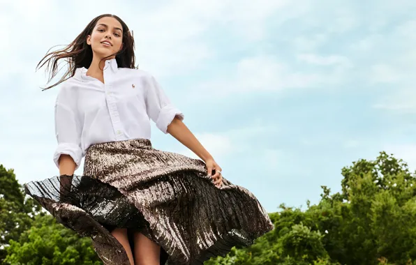 Picture look, girl, pose, smile, skirt, actress, beautiful, Rachel Zegler