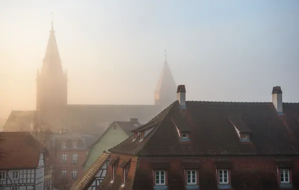 Roof, fog, France, home, Wissembourg