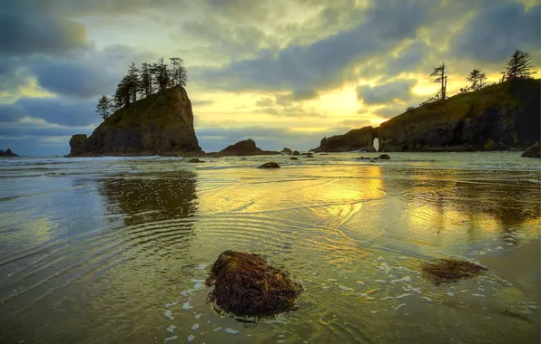 Sea, sunset, stones, rocks, island