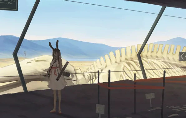 Girl, mountains, skeleton, ears, excavations