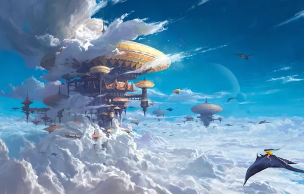 The sky, Clouds, The city, The building, City, Heaven, Clouds, Sky