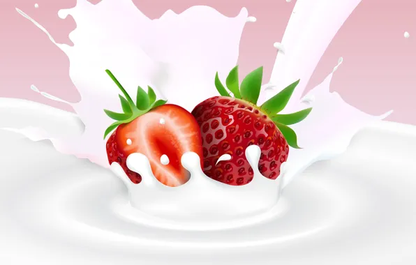 Wallpaper berries, background, milk, strawberry