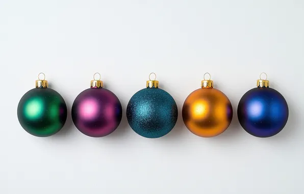 Balls, Shine, Christmas, white background, New year, colorful, AI art, neural network