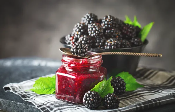 Berries, raspberry, spoon, Bank, BlackBerry, jam, ripe