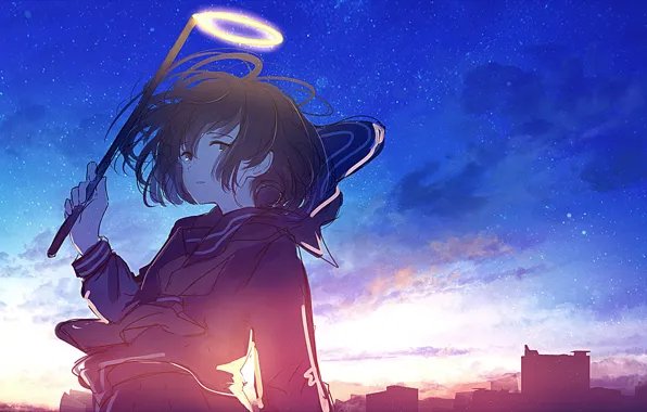 The sky, stars, sunset, home, schoolgirl, halo, mfua. RU