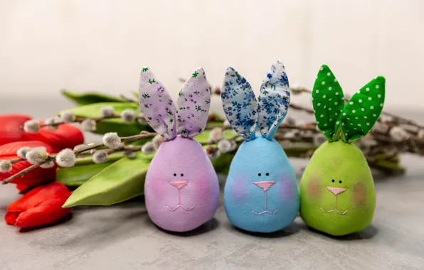 Flowers, branches, table, holiday, toys, eggs, bouquet, spring