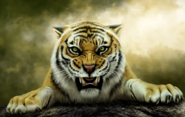 Tiger, predator, grin, Photoshop, Нelena