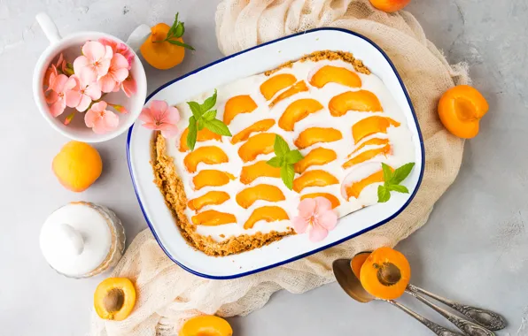 Pie, dessert, apricots, cheese, apricot