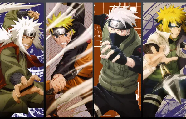 Wallpaper, anime, naruto, Minato, Kakashi, Jira